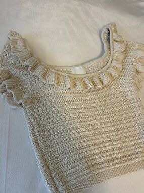 H&M Cream Ruffle-Trim Knit Top